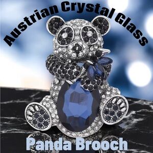 Multi Color Austrian Crystal Glass Panda 🐼 Brooch NWOT